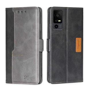 For TCL 40 XE 5G / 40X 5G T601D Contrast Color Side Buckle Leather Phone Case(Black + Grey)