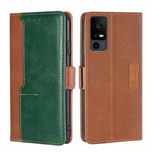 For TCL 40 XE 5G / 40X 5G T601D Contrast Color Side Buckle Leather Phone Case(Light Brown + Green)