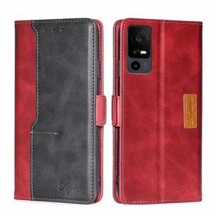 For TCL 40 XE 5G / 40X 5G T601D Contrast Color Side Buckle Leather Phone Case(Red + Black)