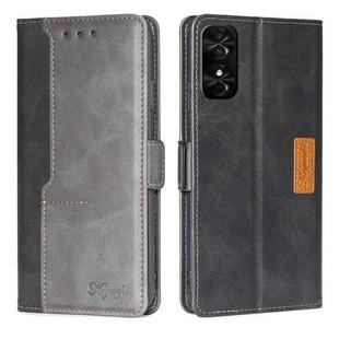 For TCL 50 SE 4G Contrast Color Side Buckle Leather Phone Case(Black + Grey)