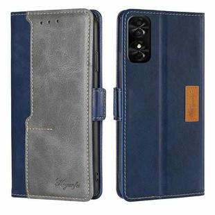 For TCL 50 SE 4G Contrast Color Side Buckle Leather Phone Case(Blue + Grey)