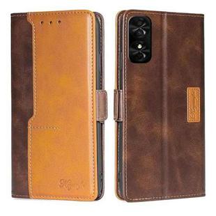 For TCL 50 SE 4G Contrast Color Side Buckle Leather Phone Case(Dark Brown + Gold)