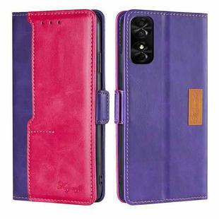 For TCL 50 SE 4G Contrast Color Side Buckle Leather Phone Case(Purple + Rose Red)