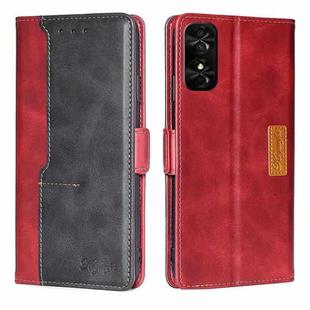 For TCL 50 SE 4G Contrast Color Side Buckle Leather Phone Case(Red + Black)