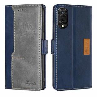 For TCL 505 4G Contrast Color Side Buckle Leather Phone Case(Blue + Grey)