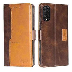 For TCL 505 4G Contrast Color Side Buckle Leather Phone Case(Dark Brown + Gold)