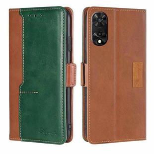For TCL 505 4G Contrast Color Side Buckle Leather Phone Case(Light Brown + Green)