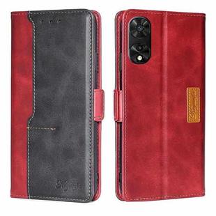 For TCL 505 4G Contrast Color Side Buckle Leather Phone Case(Red + Black)