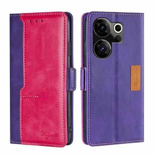 For Tecno Camon 20 Premier 5G Contrast Color Side Buckle Leather Phone Case(Purple + Rose Red)