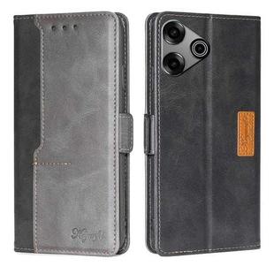 For Tecno Pova 6 Pro 5G Contrast Color Side Buckle Leather Phone Case(Black + Grey)