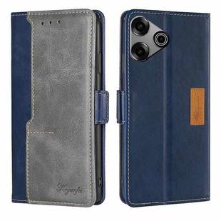 For Tecno Pova 6 Pro 5G Contrast Color Side Buckle Leather Phone Case(Blue + Grey)