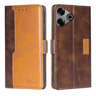 For Tecno Pova 6 Pro 5G Contrast Color Side Buckle Leather Phone Case(Dark Brown + Gold)