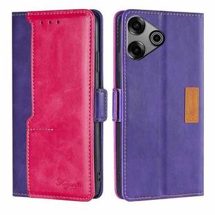 For Tecno Pova 6 Pro 5G Contrast Color Side Buckle Leather Phone Case(Purple + Rose Red)