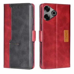 For Tecno Pova 6 Pro 5G Contrast Color Side Buckle Leather Phone Case(Red + Black)