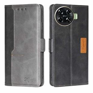 For Tecno Spark 20 Pro+ 4G Contrast Color Side Buckle Leather Phone Case(Black + Grey)