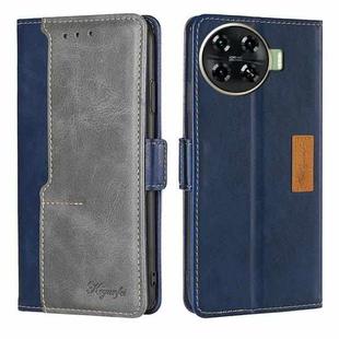 For Tecno Spark 20 Pro+ 4G Contrast Color Side Buckle Leather Phone Case(Blue + Grey)
