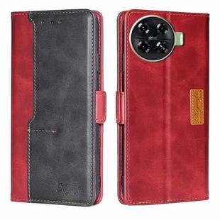 For Tecno Spark 20 Pro+ 4G Contrast Color Side Buckle Leather Phone Case(Red + Black)