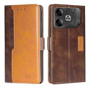 For Tecno Pova 6 5G Contrast Color Side Buckle Leather Phone Case(Dark Brown + Gold)