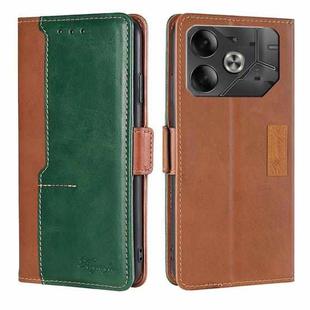 For Tecno Pova 6 5G Contrast Color Side Buckle Leather Phone Case(Light Brown + Green)