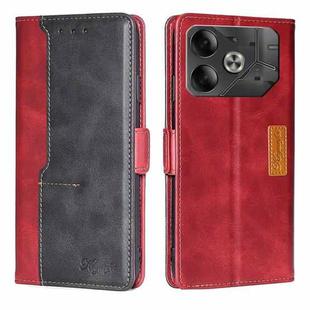 For Tecno Pova 6 5G Contrast Color Side Buckle Leather Phone Case(Red + Black)