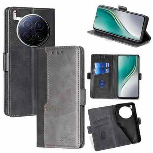 For Tecno Camon 40 Premier 5G Contrast Color Side Buckle Leather Phone Case(Black + Grey)
