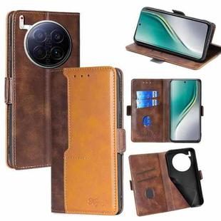 For Tecno Camon 40 Premier 5G Contrast Color Side Buckle Leather Phone Case(Dark Brown + Gold)