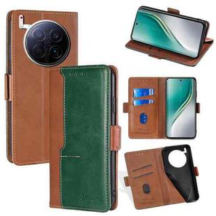 For Tecno Camon 40 Premier 5G Contrast Color Side Buckle Leather Phone Case(Light Brown + Green)