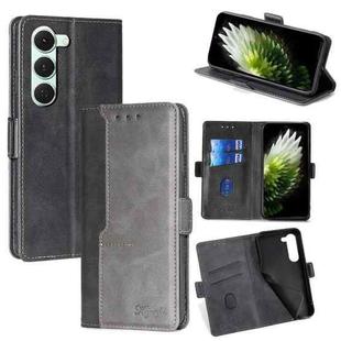 For Tecno Spark 40 Pro 4G Contrast Color Side Buckle Leather Phone Case(Black + Grey)