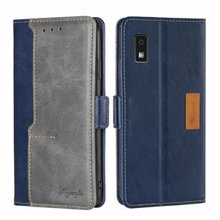 For Sharp Aqous Wish 3 Contrast Color Side Buckle Leather Phone Case(Blue + Grey)