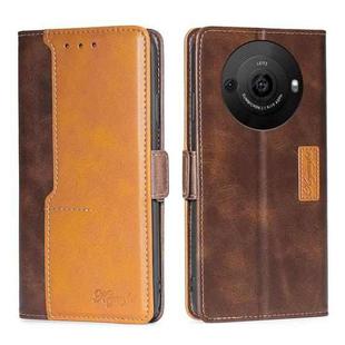 For Sharp Aquos R8 Pro SH-51D Contrast Color Side Buckle Leather Phone Case(Dark Brown + Gold)