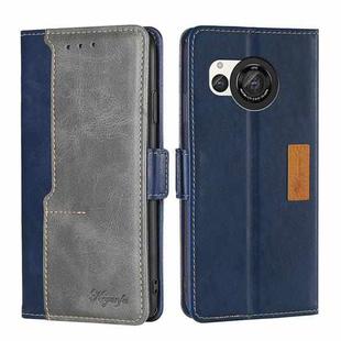 For Sharp Aquos R8 SH-52D Contrast Color Side Buckle Leather Phone Case(Blue + Grey)