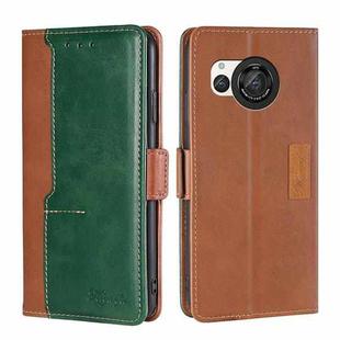 For Sharp Aquos R8 SH-52D Contrast Color Side Buckle Leather Phone Case(深棕+金色)