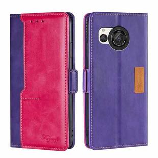 For Sharp Aquos R8 SH-52D Contrast Color Side Buckle Leather Phone Case(Purple + Rose Red)