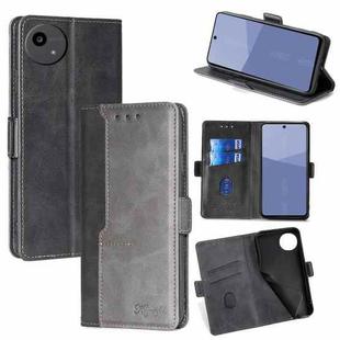 For Sharp Aqous wish5 Contrast Color Side Buckle Leather Phone Case(Black + Grey)