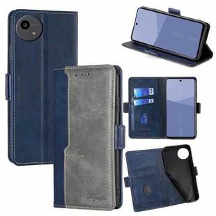 For Sharp Aqous wish5 Contrast Color Side Buckle Leather Phone Case(Blue + Grey)