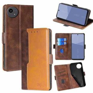 For Sharp Aqous wish5 Contrast Color Side Buckle Leather Phone Case(Dark Brown + Gold)