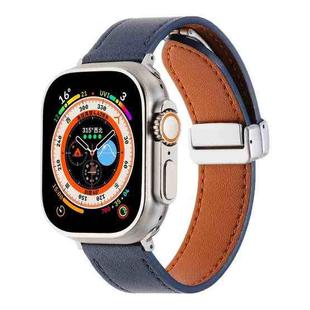 For Apple Watch Ultra 49mm Magnetic Buckle Skin Feel Leather Watch Band(Dark Blue)