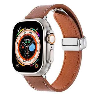 For Apple Watch Ultra 49mm Magnetic Buckle Skin Feel Leather Watch Band(Brown)