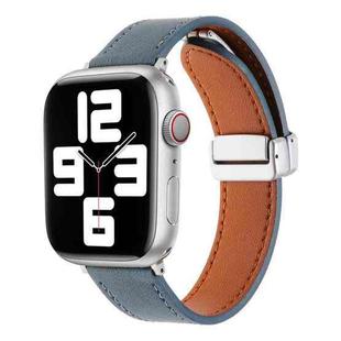 For Apple Watch 8 45mm  Magnetic Buckle Skin Feel Leather Watch Band(Light Blue)