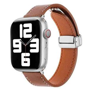 For Apple Watch SE 2023 44mm Magnetic Buckle Skin Feel Leather Watch Band(Brown)