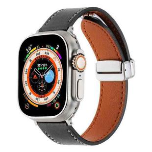 For Apple Watch Ultra 2 49mm Magnetic Buckle Skin Feel Leather Watch Band(Black)