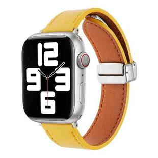 For Apple Watch Serie 9 45mm Magnetic Buckle Skin Feel Leather Watch Band(Yellow)