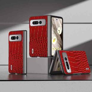 For Google Pixel Fold ABEEL Genuine Leather Crocodile Pattern Black Edge Phone Case(Red)