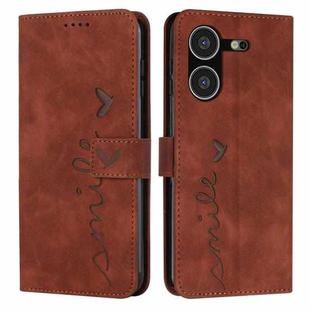 For Tecno Pova 5 4G Skin Feel Heart Pattern Leather Phone Case(Brown)