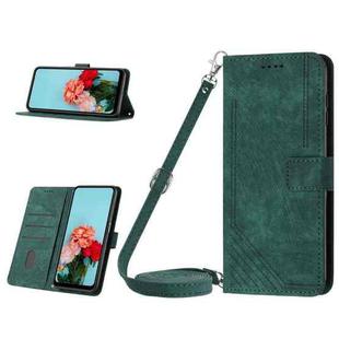 For OPPO A58 4G Skin Feel Stripe Pattern Leather Phone Case with Lanyard(Green)