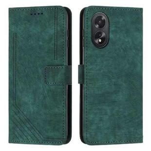 For OPPO A38 Skin Feel Stripe Pattern Leather Phone Case with Lanyard(Green)