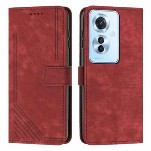 For OPPO Reno11 F Skin Feel Stripe Pattern Leather Phone Case with Lanyard(Red)