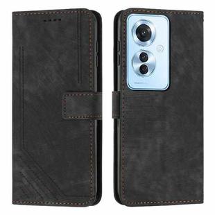 For OPPO Reno11 F Skin Feel Stripe Pattern Leather Phone Case with Lanyard(Black)