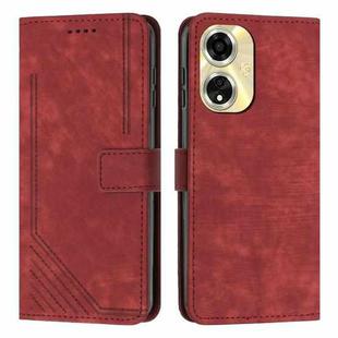 For OPPO A59 Skin Feel Stripe Pattern Leather Phone Case with Lanyard(Red)