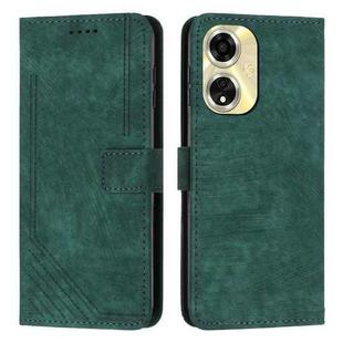 For OPPO A59 Skin Feel Stripe Pattern Leather Phone Case with Lanyard(Green)